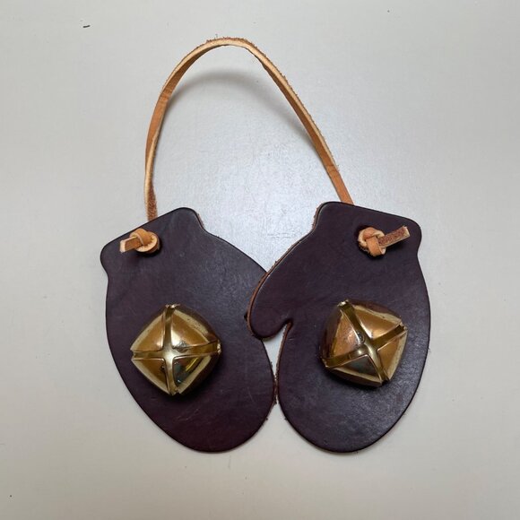 Vintage Leather Mitten Jingle Bell Door Ornament - Picture 2 of 6